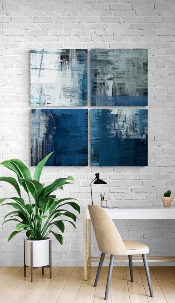 Abstract Blauw Glasschilderij