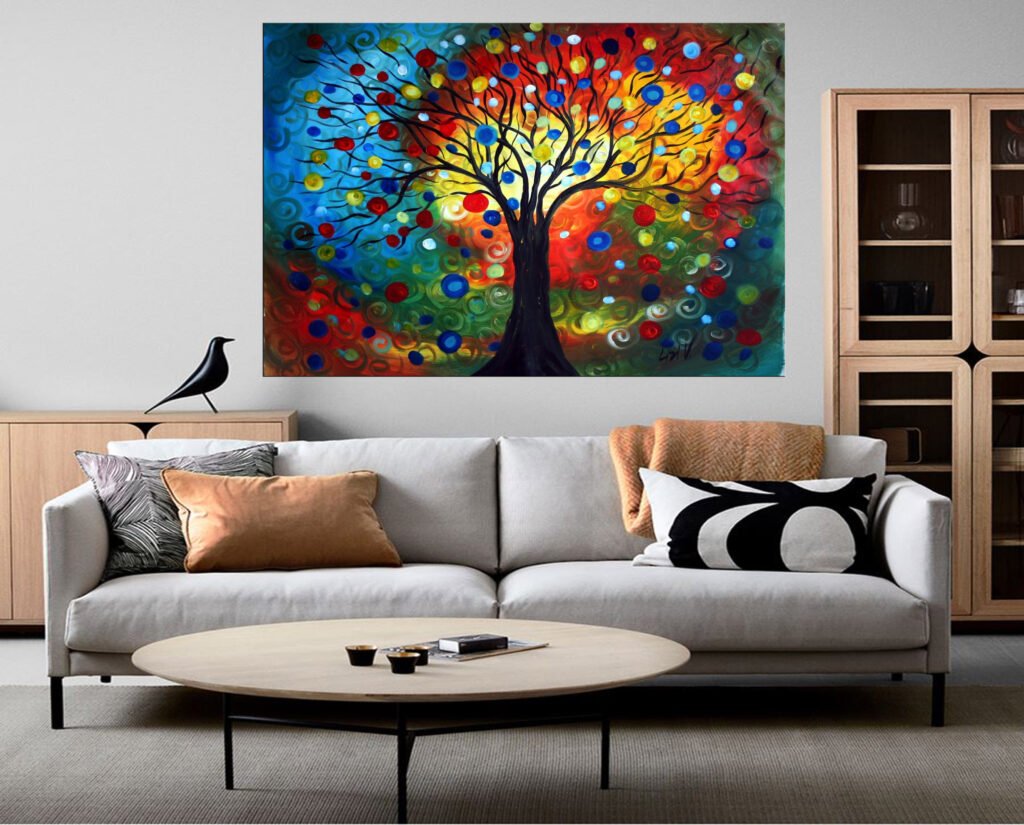 Boom Kleurrijk Canvas Schilderij