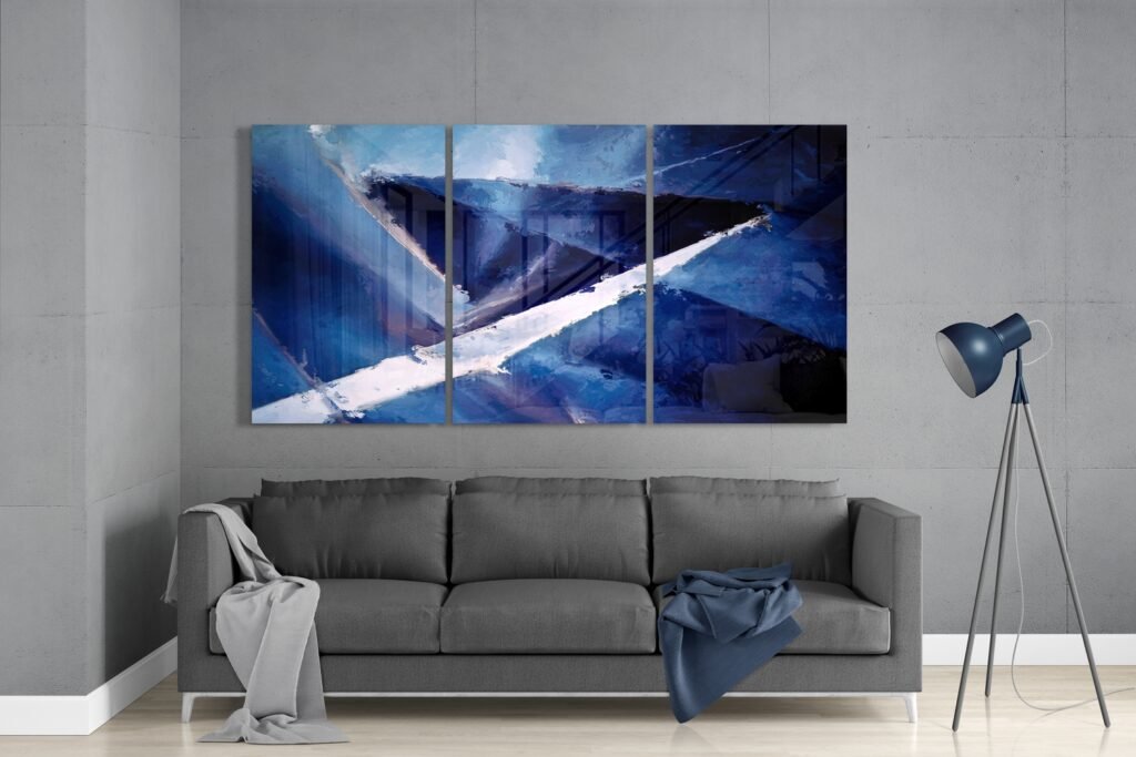 Abstract Blauw Glasschilderij