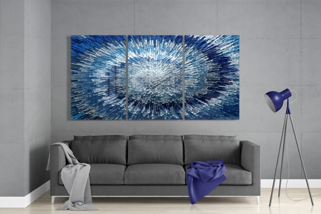 Abstract Blauw Glasschilderij