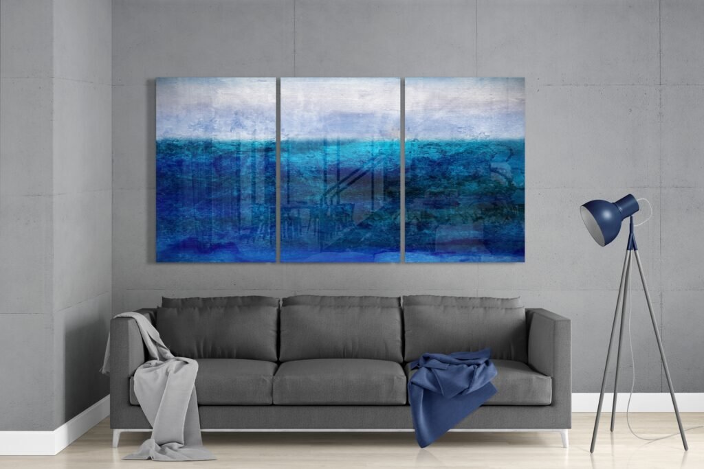 Abstract Blauw Glasschilderij