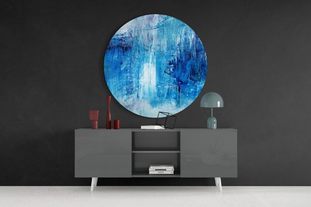Abstract Blauw Glasschilderij