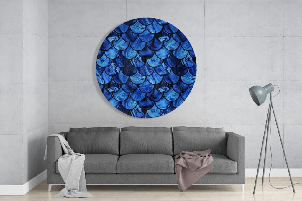 Abstract Blauw Glasschilderij