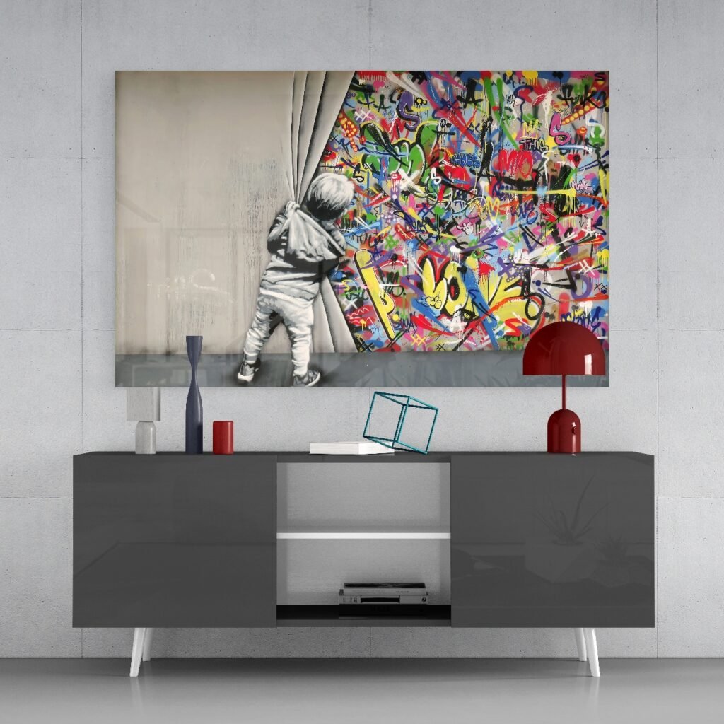 Banksy Graffiti Glasschilderij