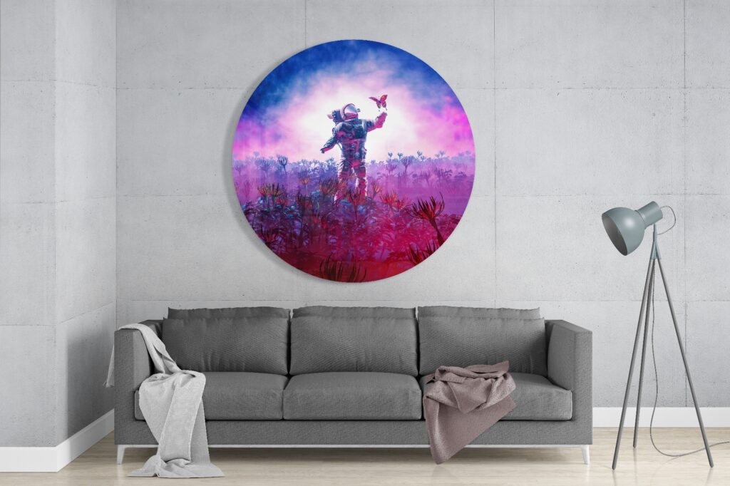 Astronaut en Vlinder Glasschilderij