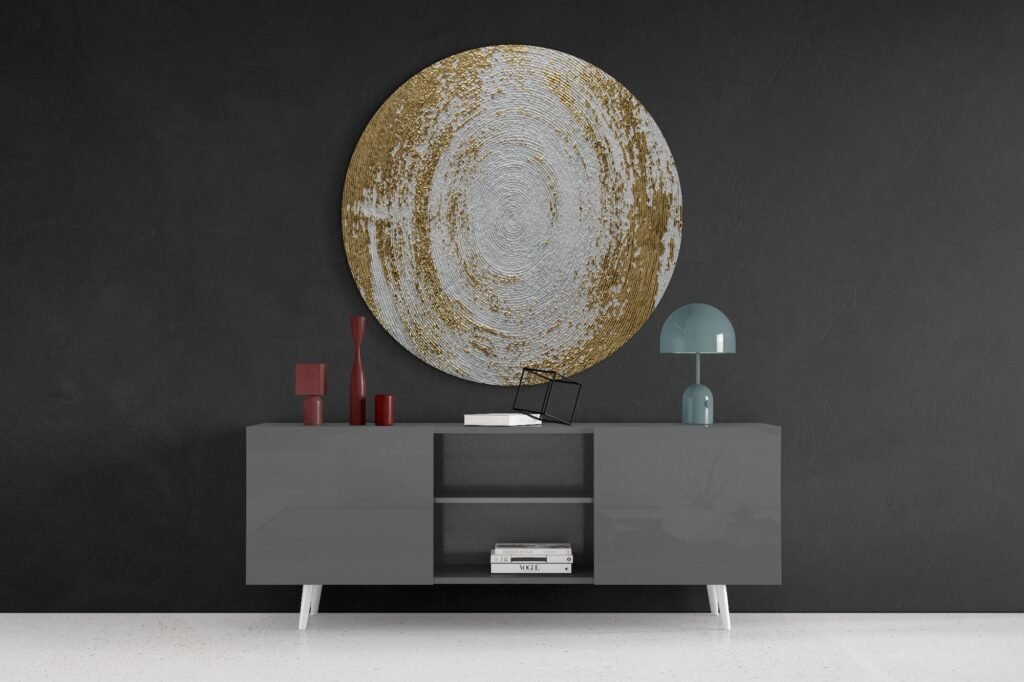 Goud Wit Rond Glasschilderij
