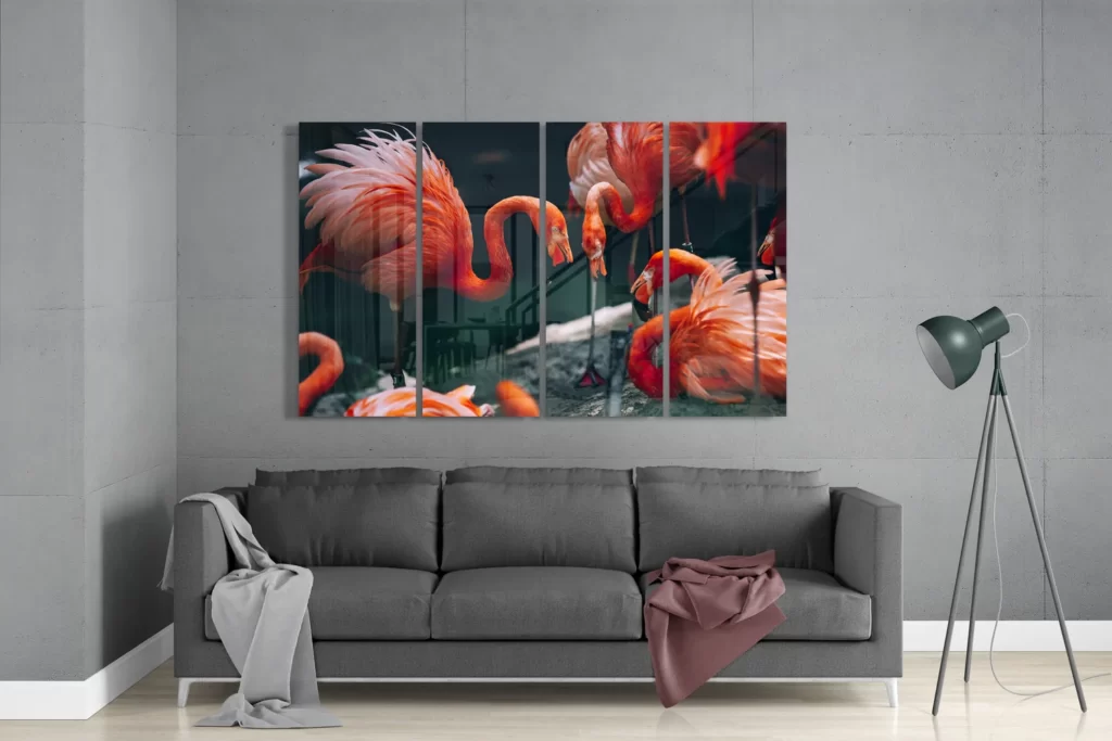Flamingo's 4-Delig Glasschilderij