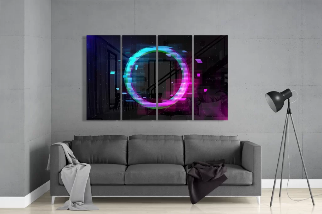 Neonlicht Cirkel 4-Delig Glasschilderij