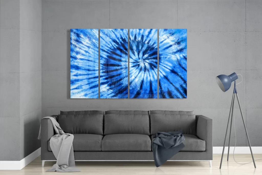 Blauwe spiraal 4-Delig Glasschilderij