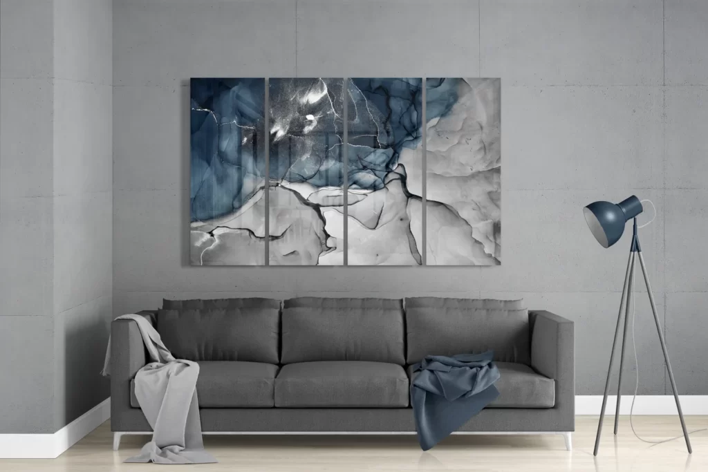 Blauw tinten 4-Delig Glasschilderij