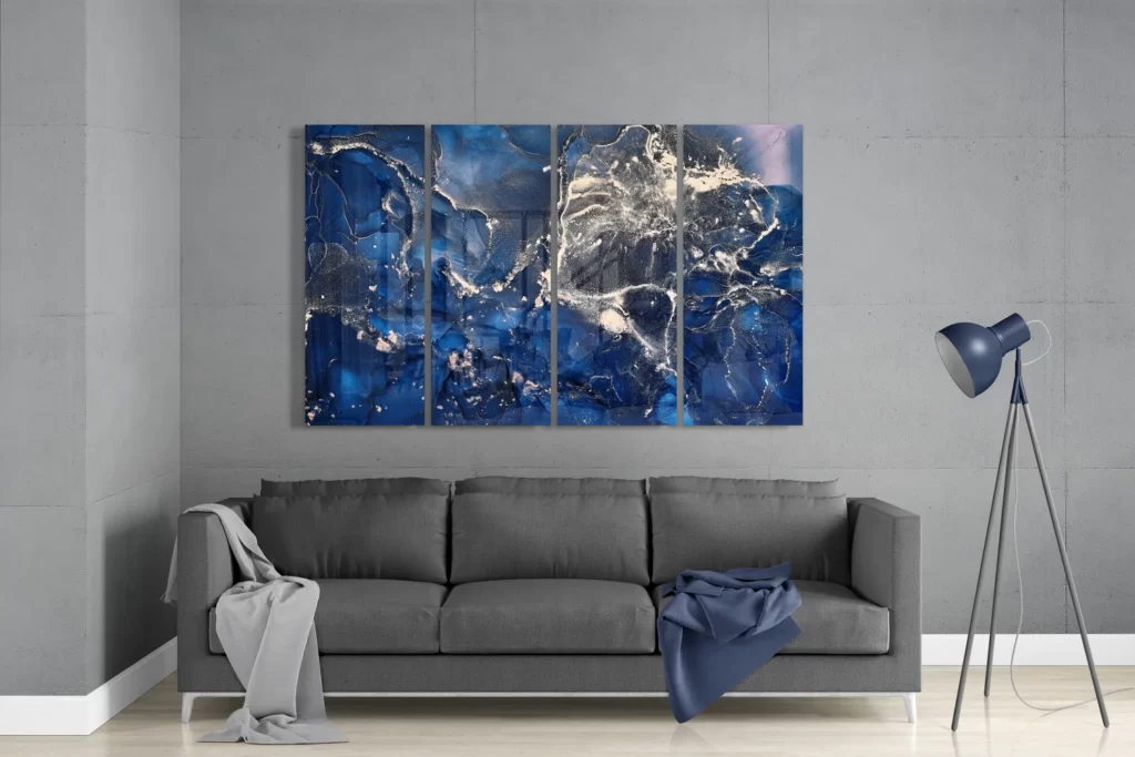 Marineblauw 4-Delig Glasschilderij