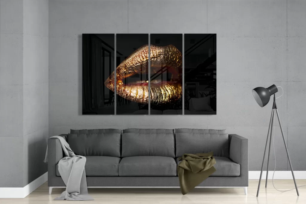 Gouden Lippen Glasschilderij