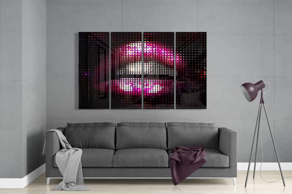 Roze lippen 4-delig Glasschilderij