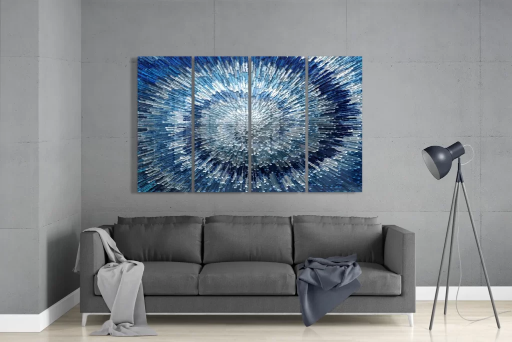 Blauwe Spiraal 4-Delig Glasschilderij