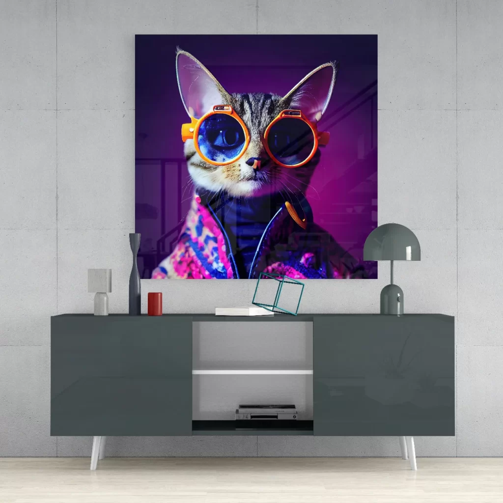 Nieuwsgierige kat Glasschilderij