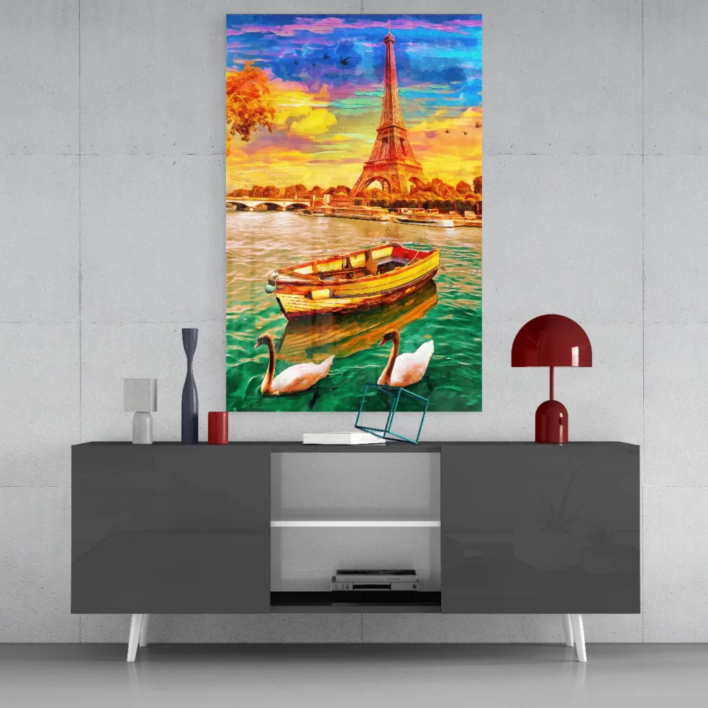 Eiffel en boot Glasschilderij