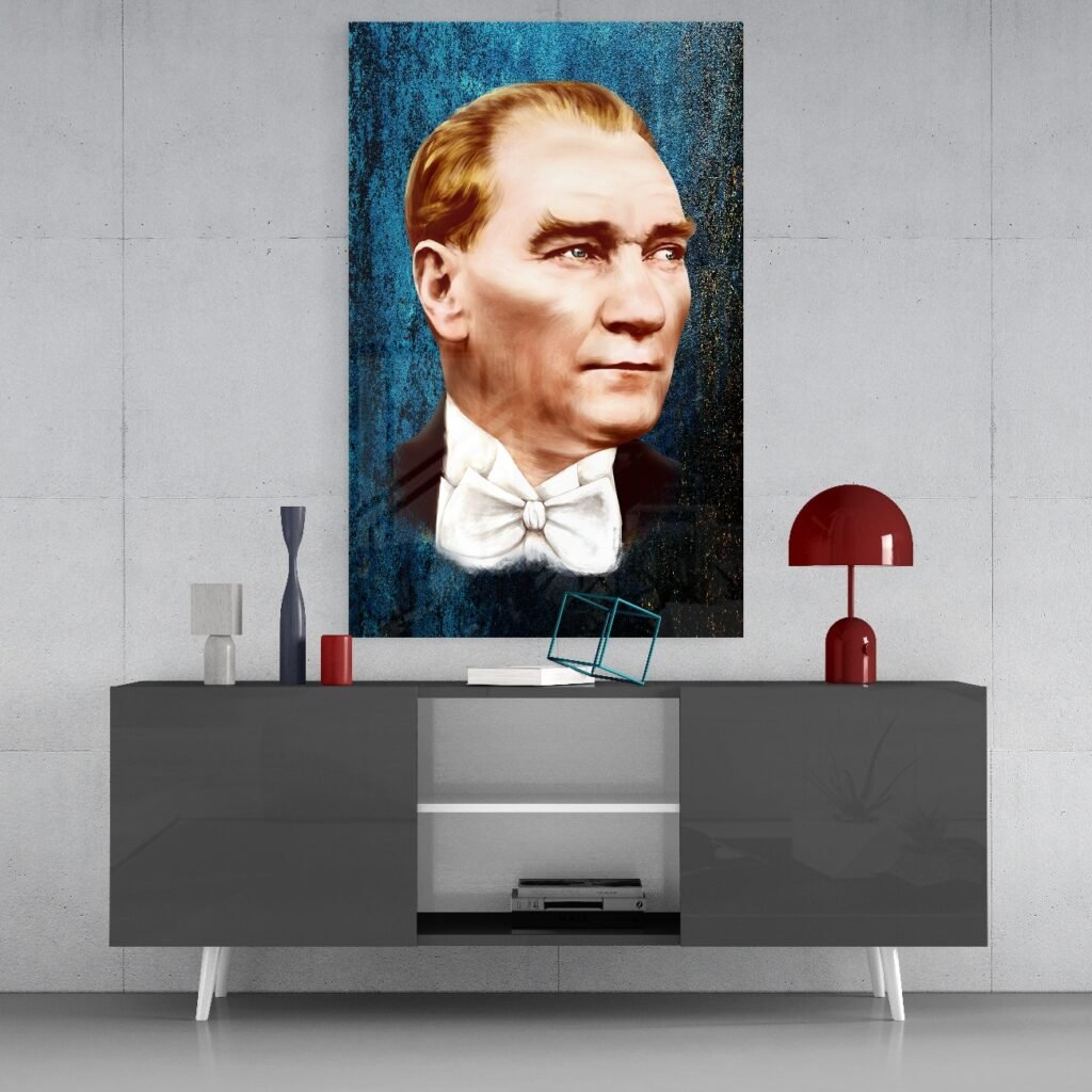 Atatürk portret blauw Glasschilderij