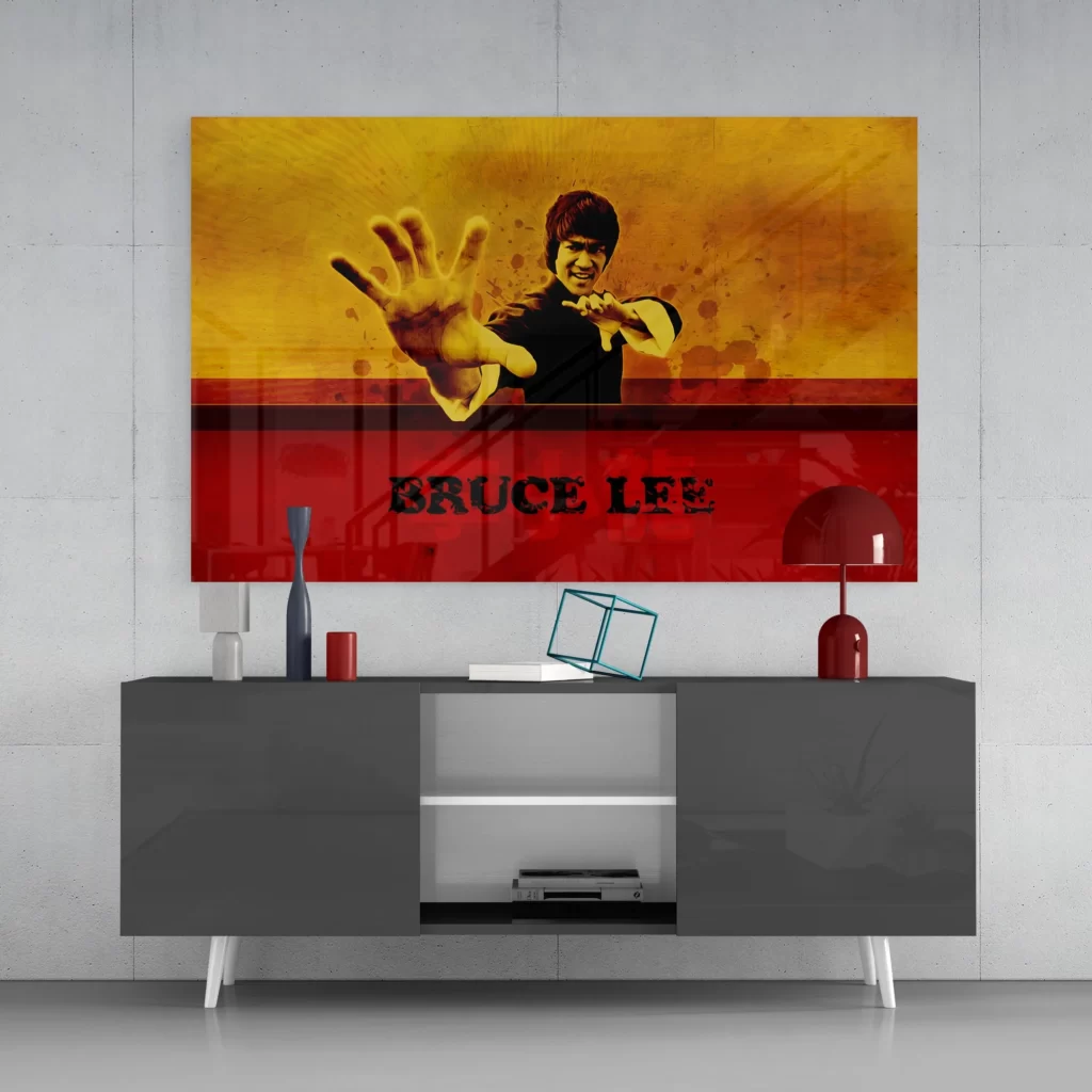Bruce Lee rood geel Glasschilderij