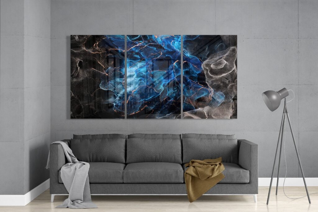 Blauw Zwart Abstract Glasschilderij