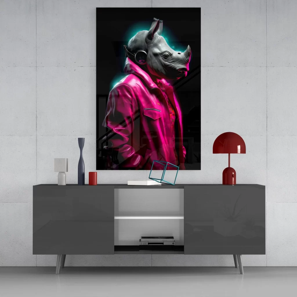 Neushoorn stijl roze Glasschilderij
