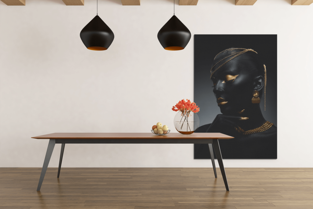 ALIVA 1116 vrouw portret zwart goud sieraden e