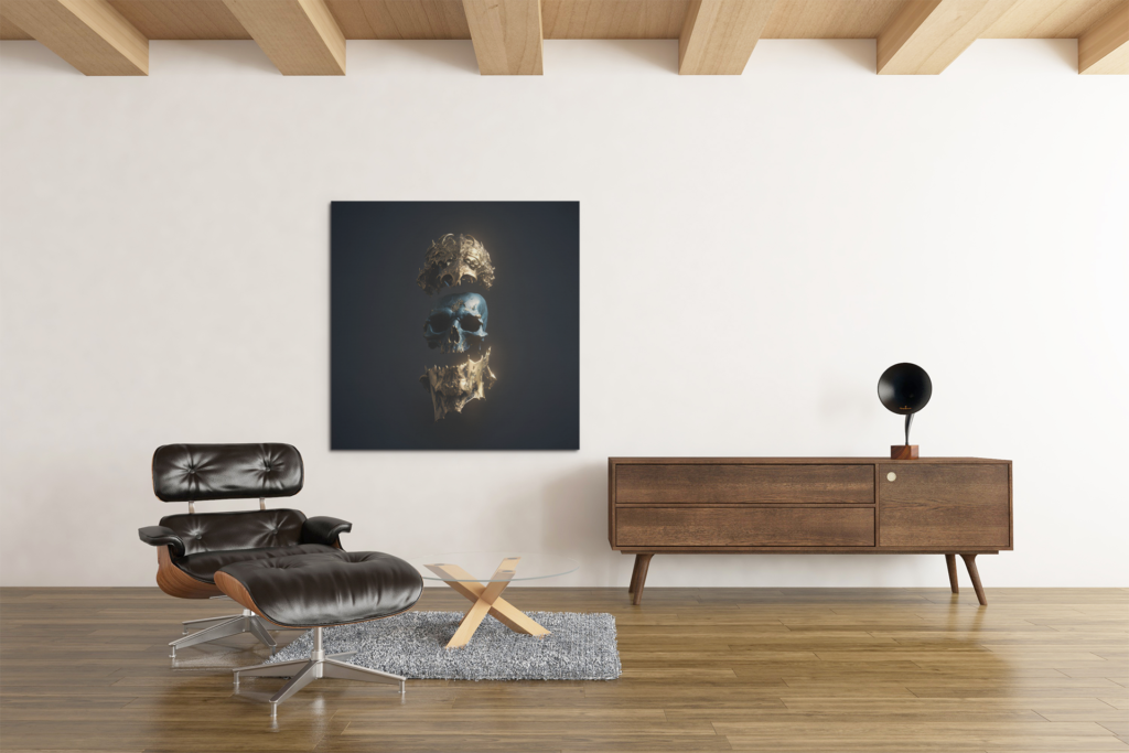 OEFE 1007 standbeeld en schedel canvas schilderij d