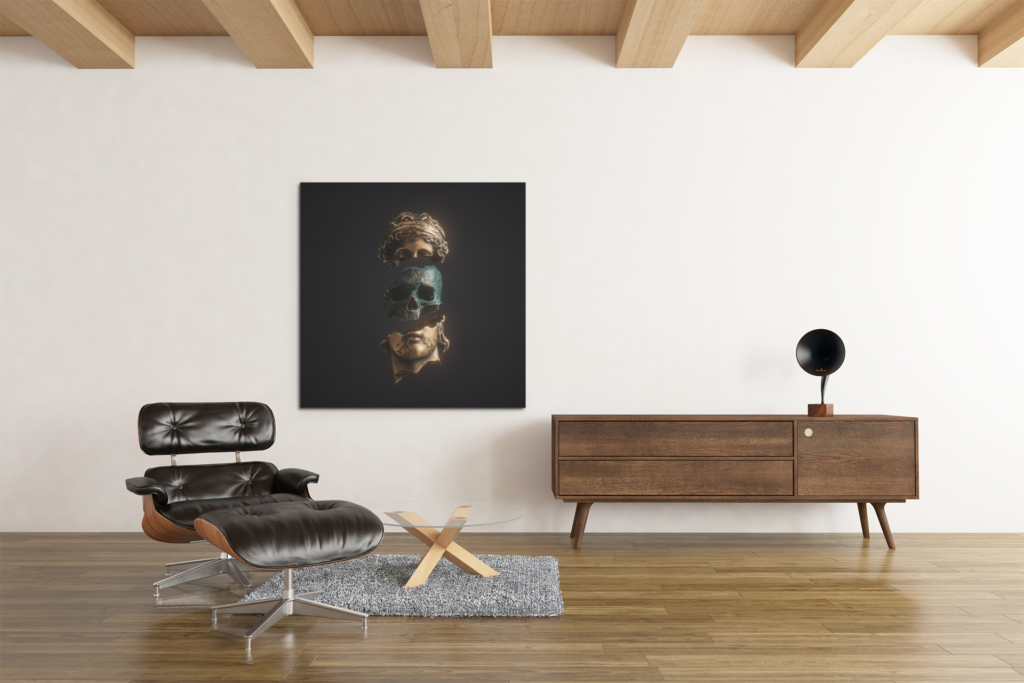 OEFE 1008 standbeeld en schedel schilderij op canvas d