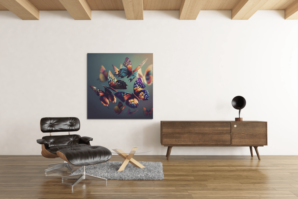 OEFE 1024 kleurrijke vlinders vierkant canvas schilderij c