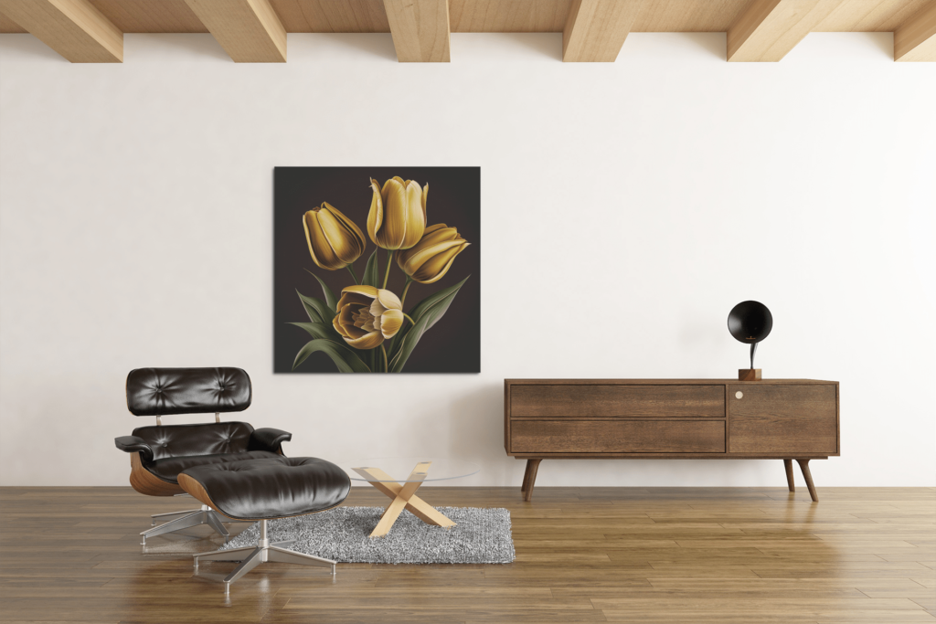 OEFE 1035 gouden tulpen bloemen canvas schilderij d