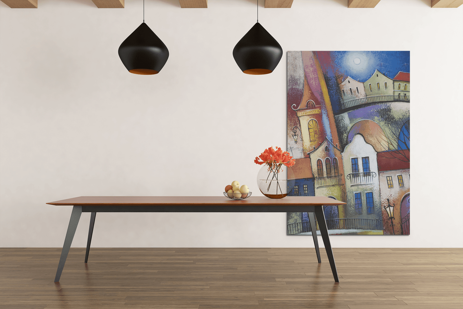 ALIVA 1171 abstract huizen canvas schilderij rechthoek c