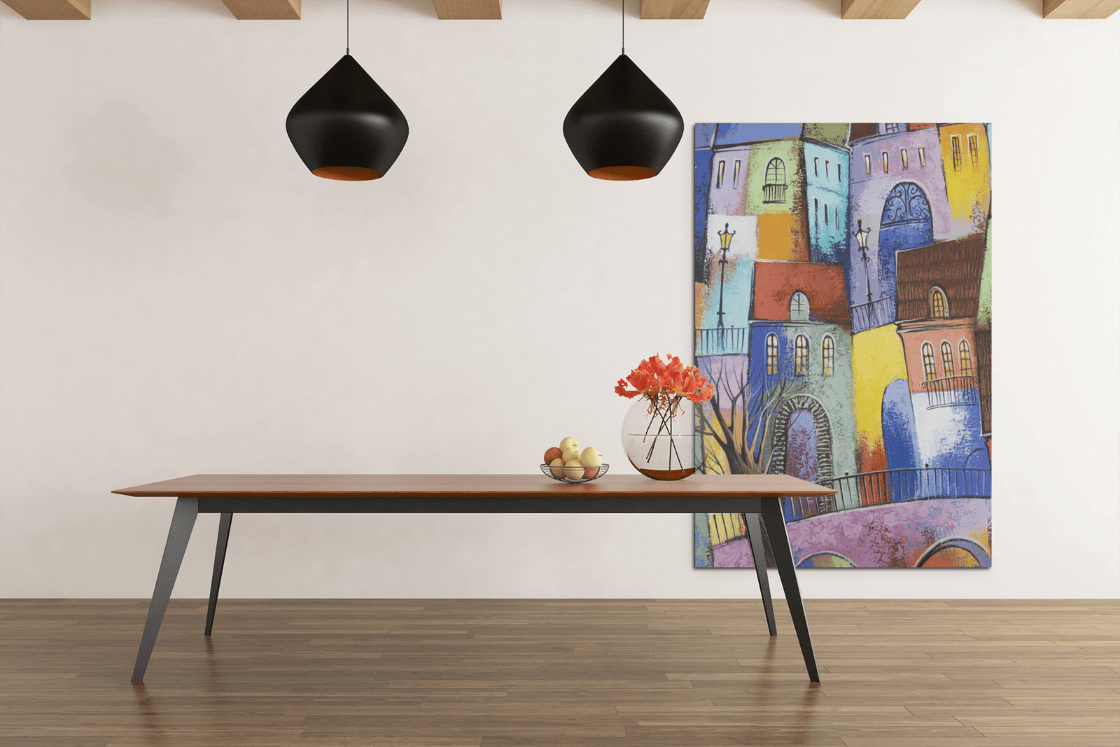 ALIVA 1172 huizen abstract canvas schilderij rechthoek a