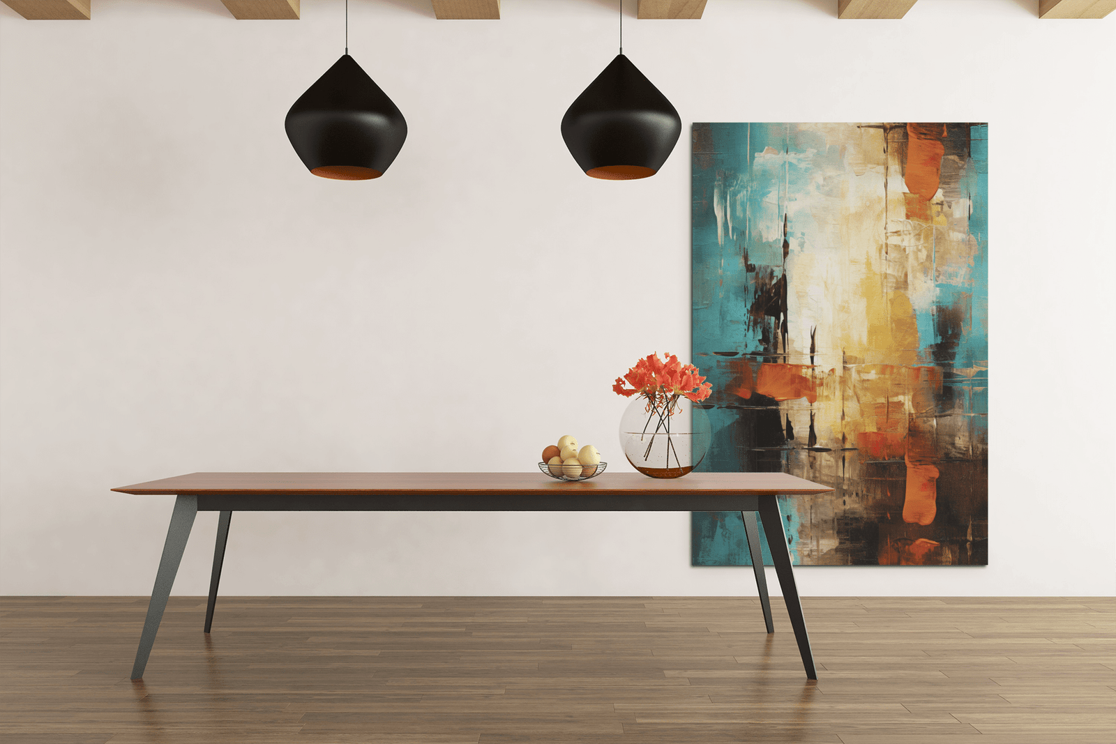 ALIVA 1208 abstract bruin blauw rood canvas schilderij rechthoek d min