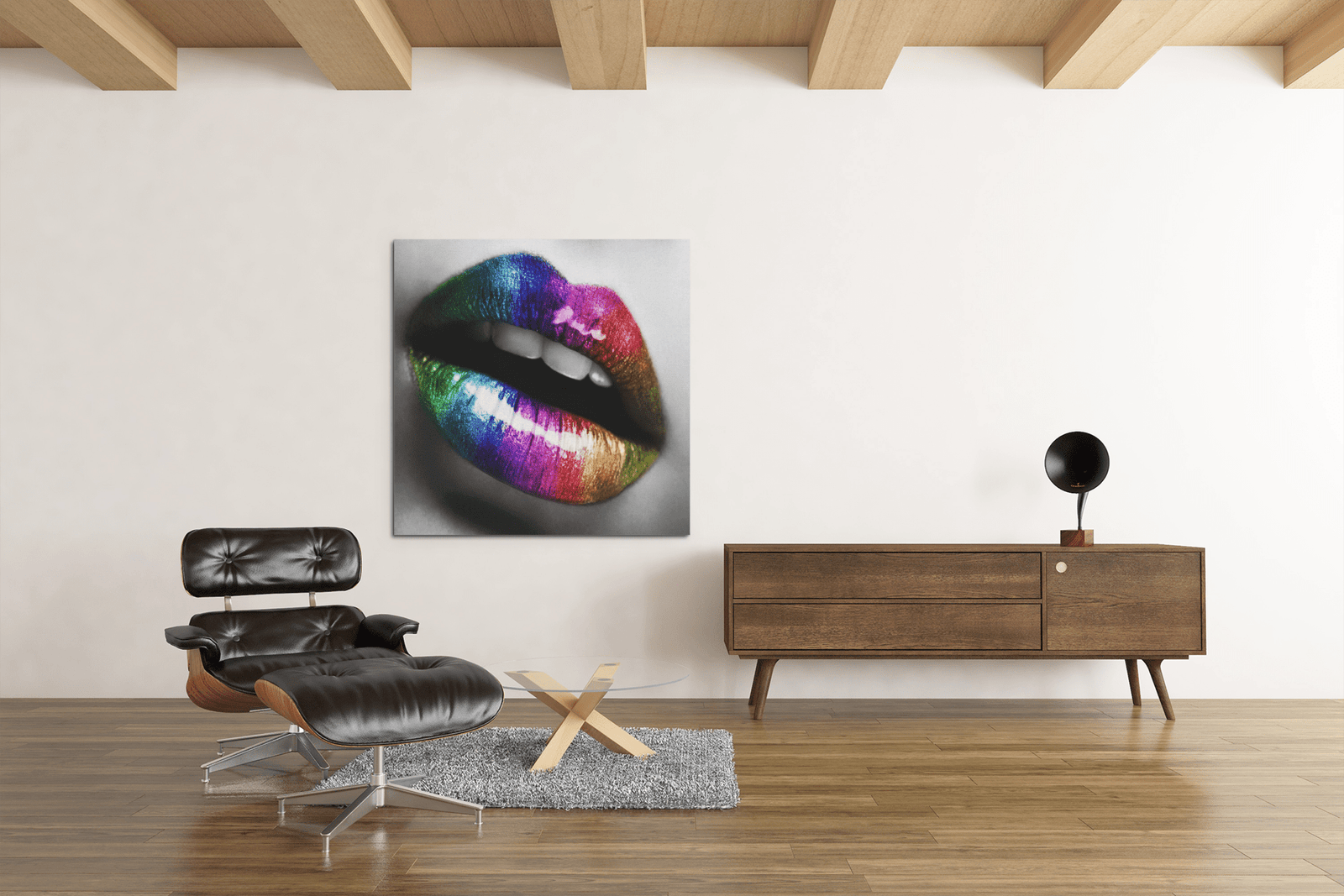 OEFE 1055 lippen kleurrijk canvas schilderij vierkant d