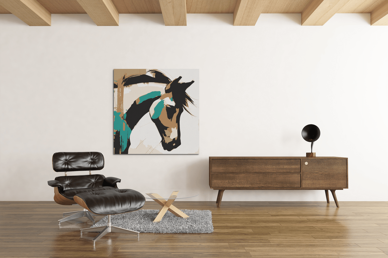 OEFE 1057 abstract paard canvas schilderij vierkant d