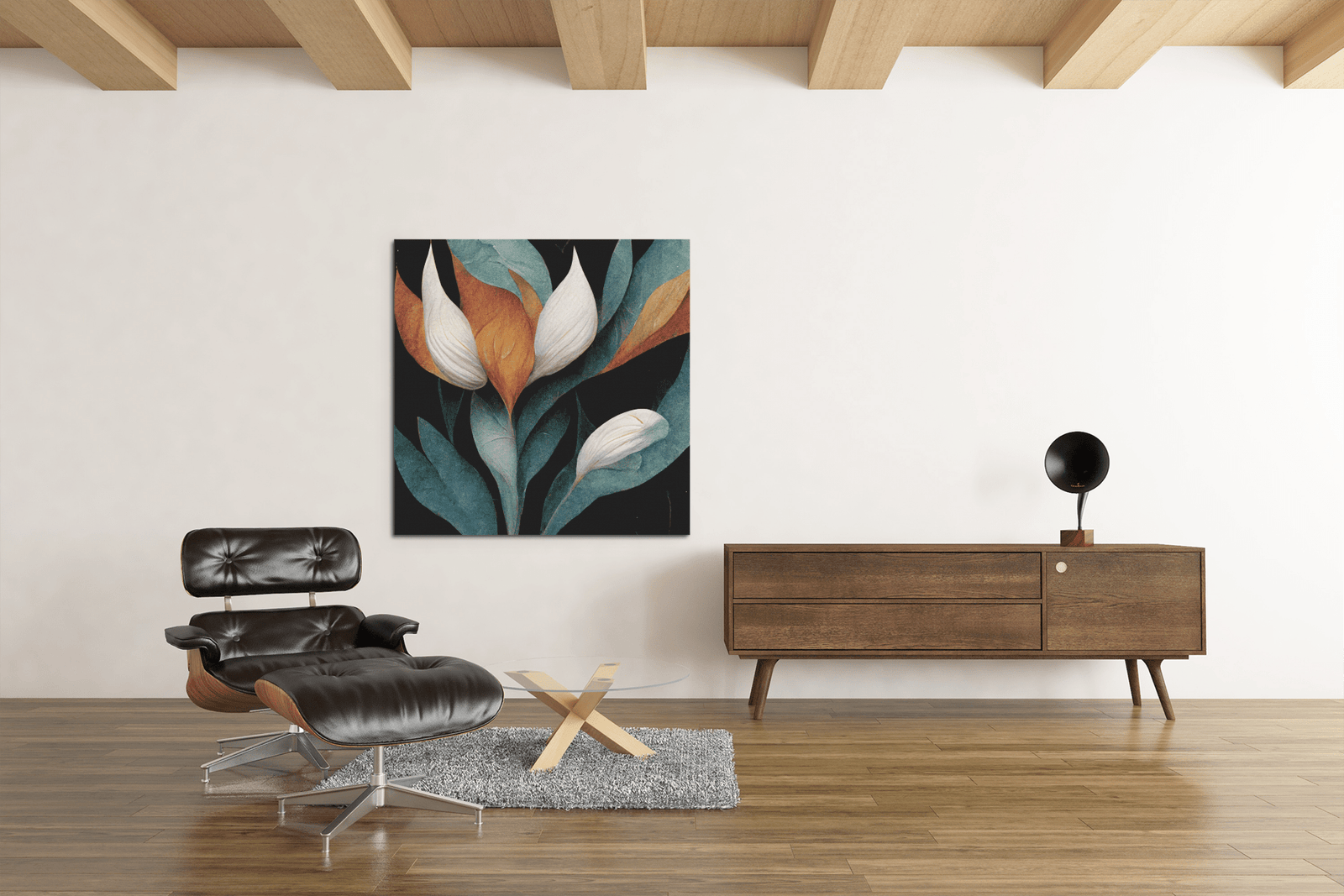 OEFE 1059 abstract bloem canvas schilderij vierkant c
