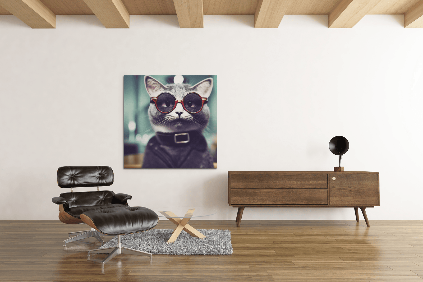 OEFE 1064 coole kat canvas schilderij vierkant d