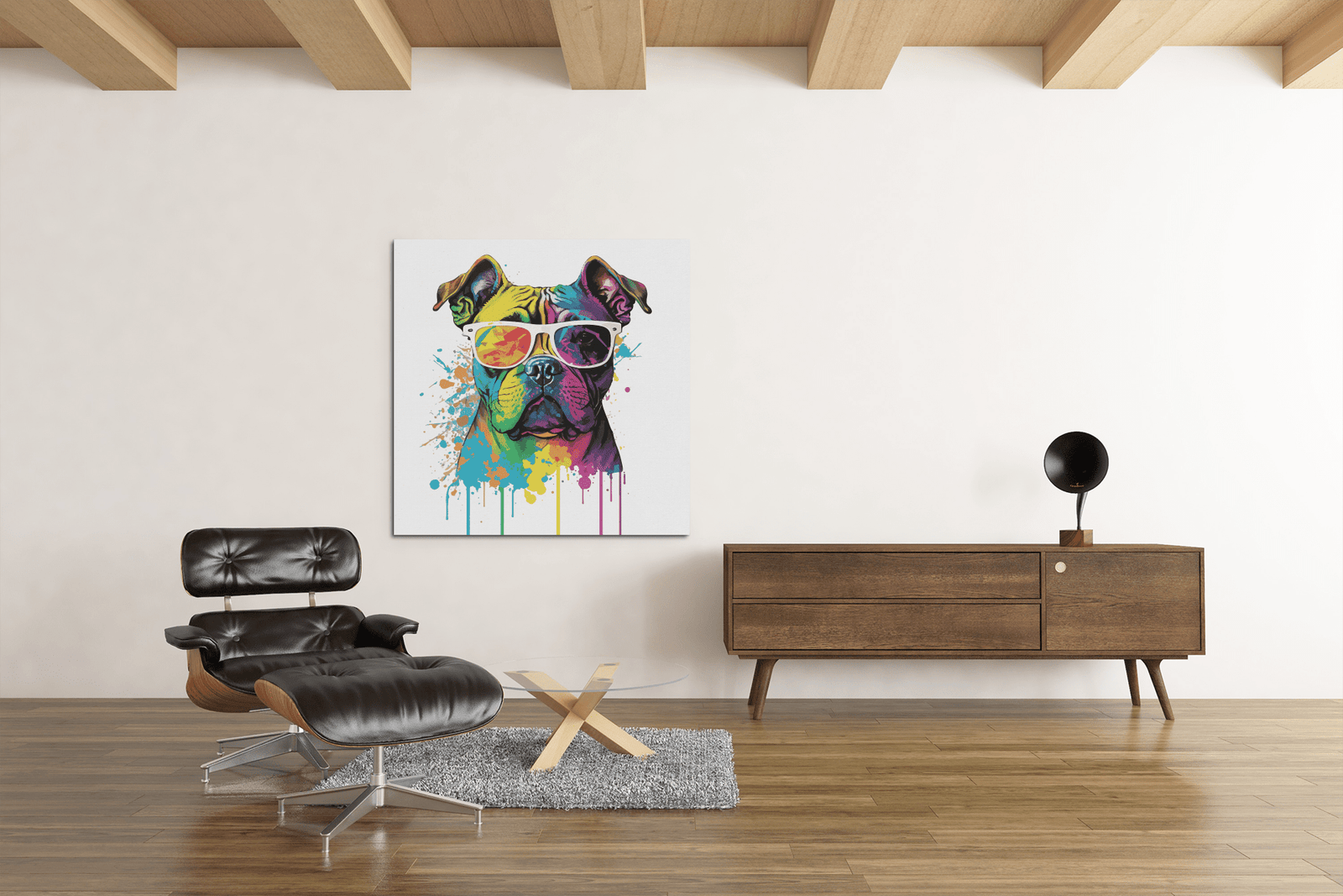 OEFE 1067 kleurrijke bulldog canvas schilderij vierkant d