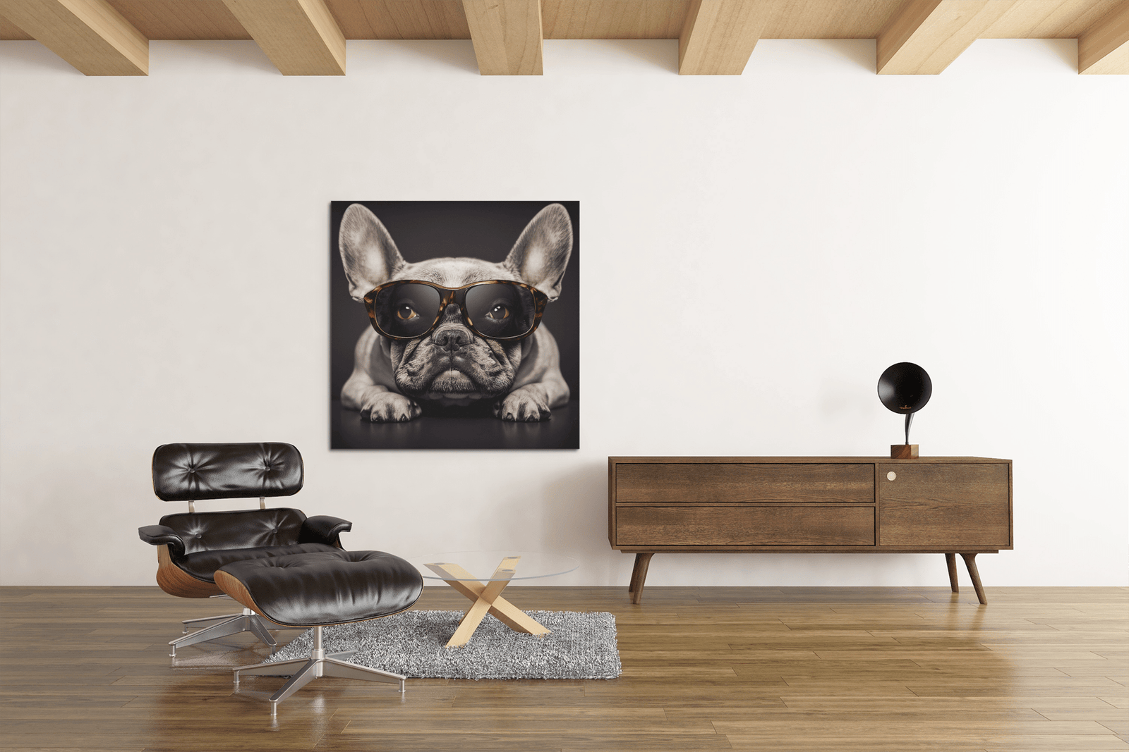 OEFE 1078 buldog met bril canvas schilderij vierkant c