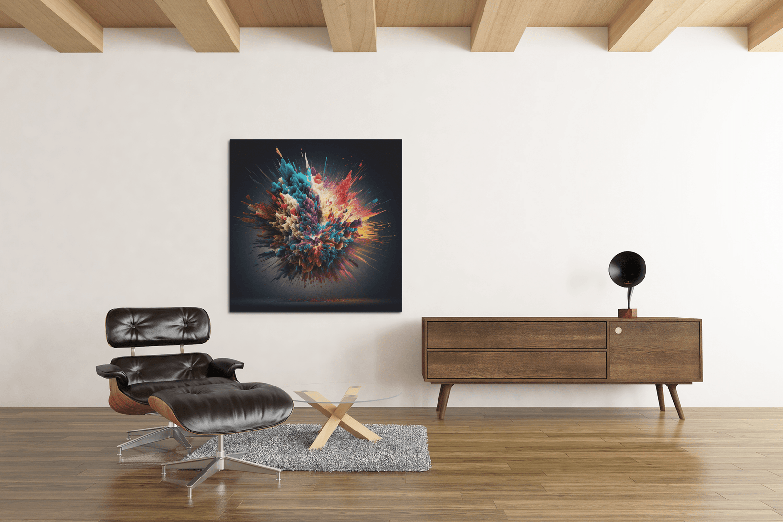 OEFE 1082 kleur explosie abstract canvas schilderij vierkant d