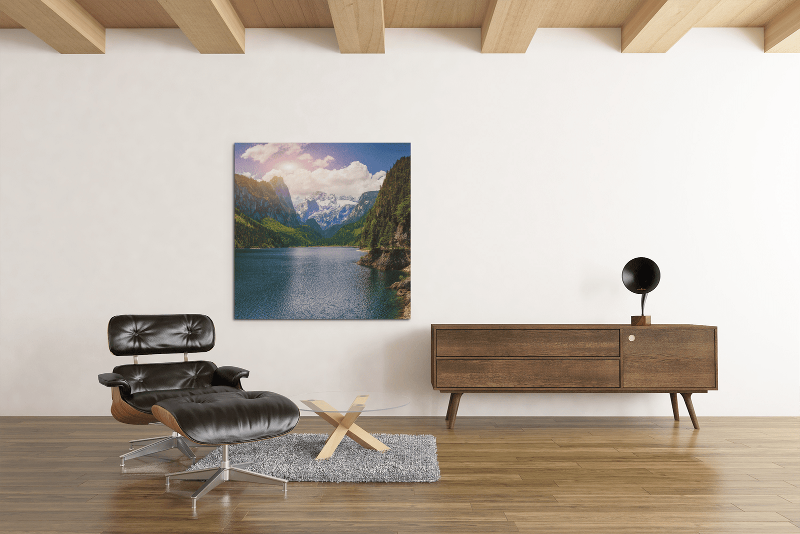 OEFE 1100 landschap het meer bergen virkant canvas schilderij c min