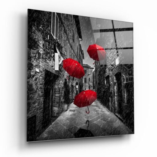 Rode paraplu's Glasschilderij