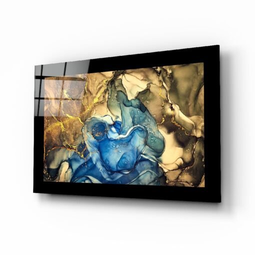 Goud Blauw Abstract Glasschilderij