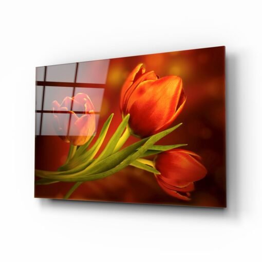 Oranje Bloemen Glasschilderij