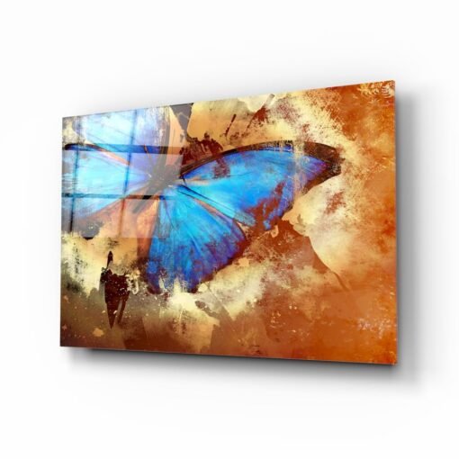 Blauwe Vlinder Glasschilderij
