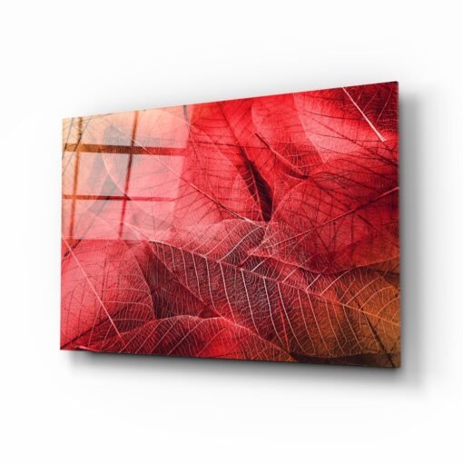 Rode Macro Bladeren Glasschilderij