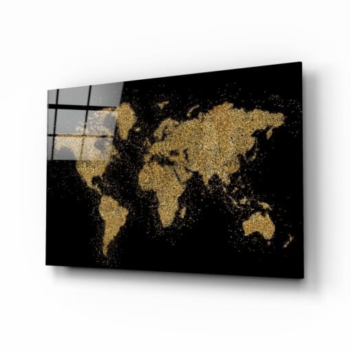 Wereldkaart Goud Glasschilderij