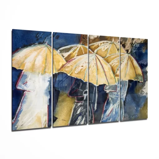 Gele paraplu's Glasschilderij
