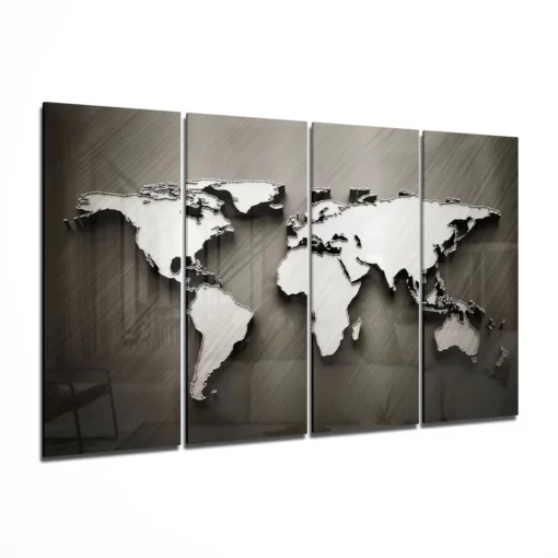 Wereldkaart 4-delig Glasschilderij