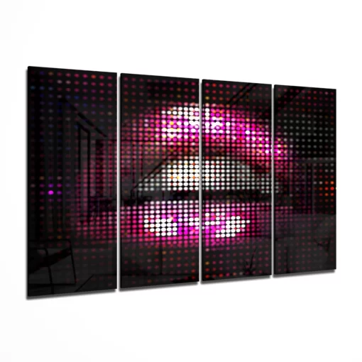 Roze lippen 4-delig Glasschilderij