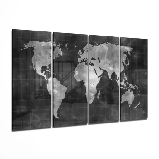 Wereldkaart 4-Delig Glasschilderij